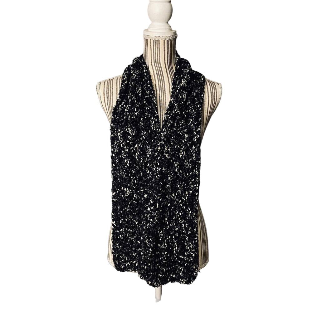 Jaclyn Smith Black White Metallic Marbled Textured Knit Scarf Women Sz OS
